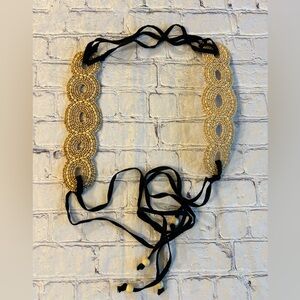 BEADED NEURAL COLOR BOHEMIAN STYLE WITH BLACK STRINGS TIE WOMEN’S BELT